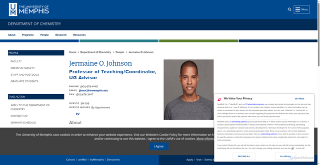 Security scan screenshot of https://www.memphis.edu/chem/people/faculty/jermaine-johnson.php