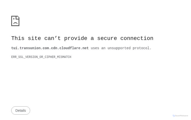 Security scan screenshot of https://tui.transunion.com.cdn.cloudflare.net