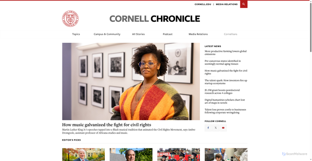 Security scan screenshot of https://news.cornell.edu