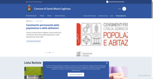 Security scan screenshot of https://comune.santamariacoghinas.ss.it/