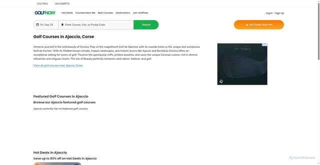 Security scan screenshot of https://www.golfnow.co.uk/destinations/752-ajaccio