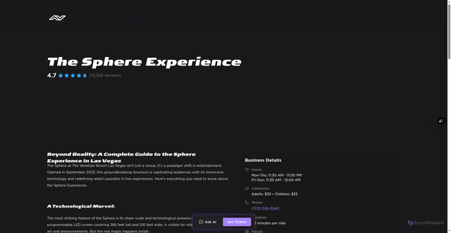 Security scan screenshot of https://www.vegasvox.com/attractions/sphere-las-vegas