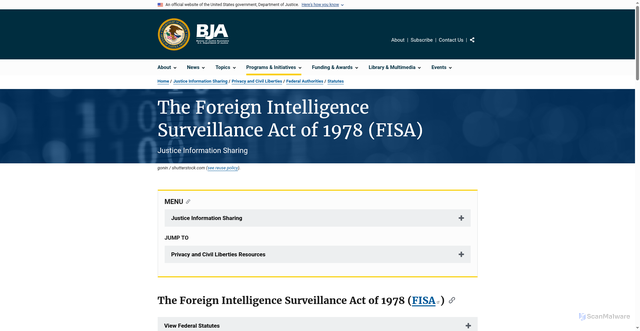 Security scan screenshot of https://bja.ojp.gov/program/it/privacy-civil-liberties/authorities/statutes/1286