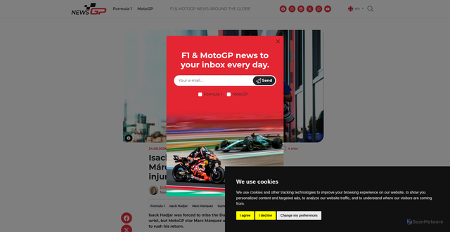 Security scan screenshot of https://www.news.gp/en/isack-hadjar-turned-to-marc-marquez-for-advice-after-wrist-injury
