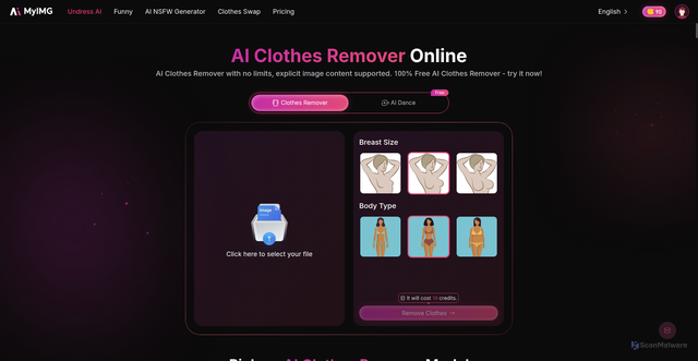 Security scan screenshot of https://www.myimg.ai/ai-clothes-remover