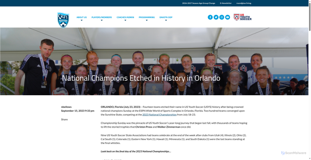 Security scan screenshot of https://www.southdakotasoccer.com/news/2023/09/15/national-champions-etched-in-history-in-orlando/