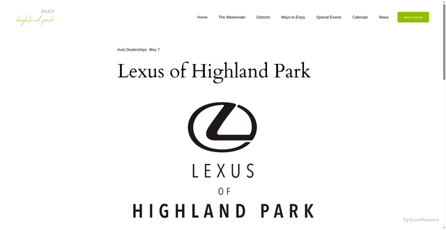 Security scan screenshot of https://www.enjoyhighlandpark.com/shopping-guide-index/lexus-of-highland-park