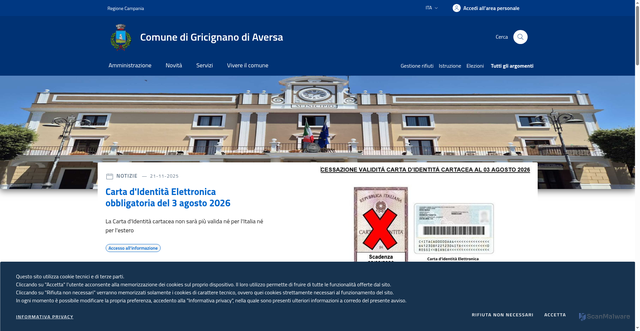 Security scan screenshot of https://www.comune.gricignanodiaversa.ce.it/