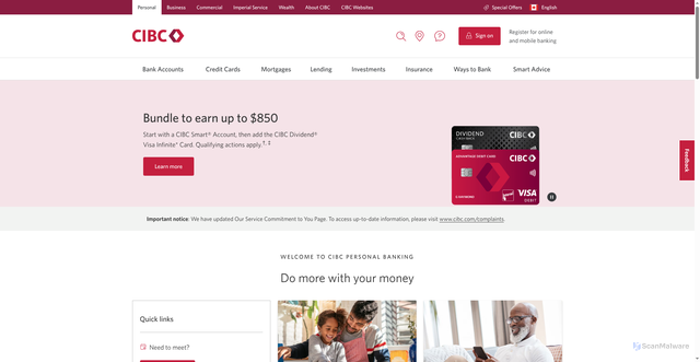 Security scan screenshot of https://www.cibc.com