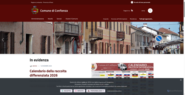 Security scan screenshot of https://www.comune.confienza.pv.it/it-it/home