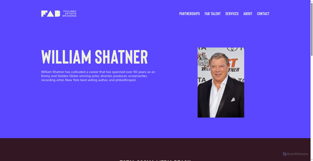 Security scan screenshot of https://focusedartistsbranding.com/talent/william-shatner