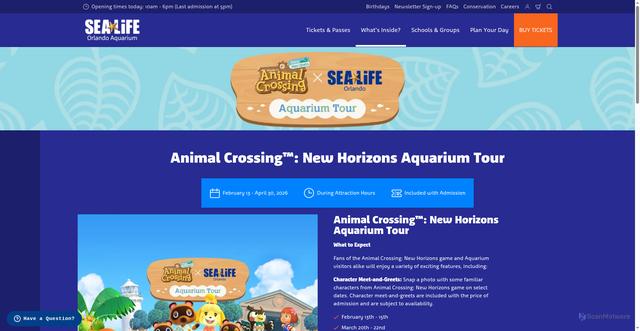 Security scan screenshot of https://www.visitsealife.com/orlando/whats-inside/events-experiences/animal-crossing/