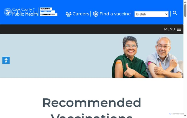 Security scan screenshot of https://cookcountypublichealth.org/communicable-diseases/recommended-vaccinations/