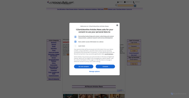 Security scan screenshot of https://www.123articleonline.com