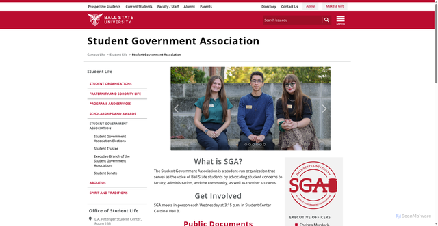 Security scan screenshot of https://www.bsu.edu/campuslife/student-life/student-government-association