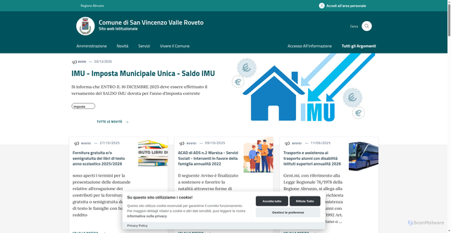 Security scan screenshot of https://www.comune.sanvincenzovalleroveto.aq.it/