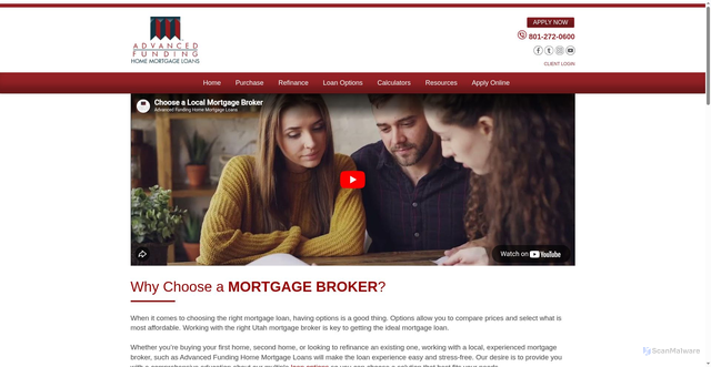 Security scan screenshot of https://www.advfund.com/resources/utah-mortgage-broker