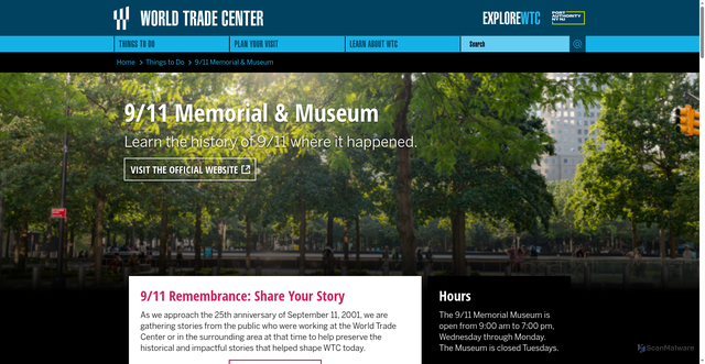 Security scan screenshot of https://www.explorewtc.com/content/wtc/en/local/things-to-do/9-11-memorial-and-museum.html
