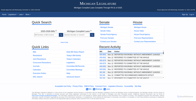 Security scan screenshot of https://www.legislature.mi.gov/