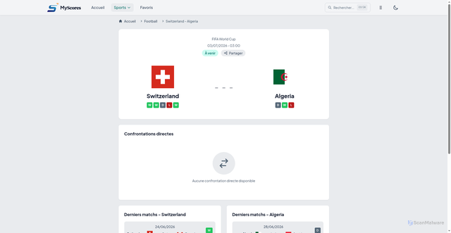 Security scan screenshot of https://my-scores.com/football/games/2026-07-03-switzerland-vs-algeria