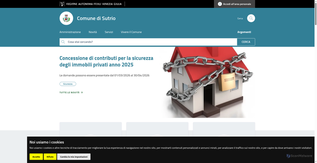 Security scan screenshot of https://www.comune.sutrio.ud.it/