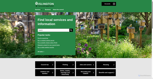 Security scan screenshot of http://www.islington.gov.uk