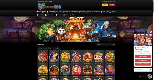 Security scan screenshot of https://noindek1-bansos188.vip/desktop/game/slot/habanero