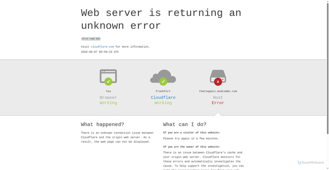 Security scan screenshot of thetvappto.modcombo.com