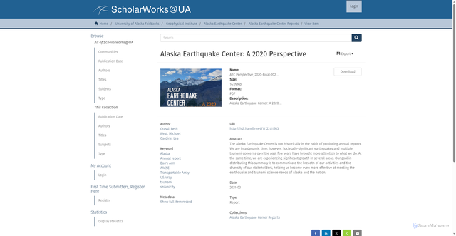 Security scan screenshot of https://scholarworks.alaska.edu/handle/11122/11913