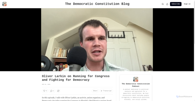 Security scan screenshot of https://democraticconstitutionblog.substack.com/p/oliver-larkin-on-running-for-congress