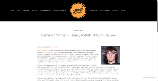 Security scan screenshot of http://post-trash.com/news/2025/3/12/cameron-winter-heavy-metal-album-review