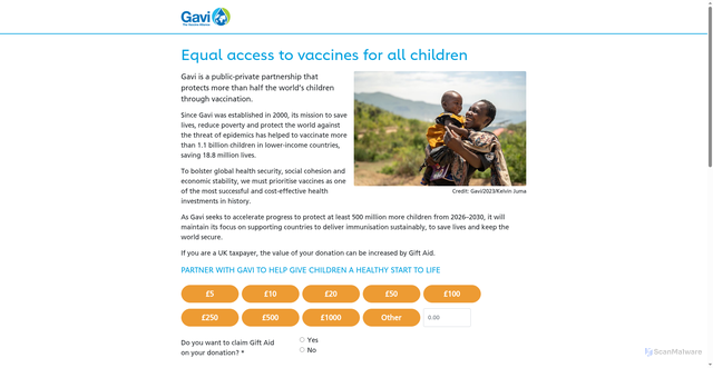 Security scan screenshot of gavi.ctdonate.org