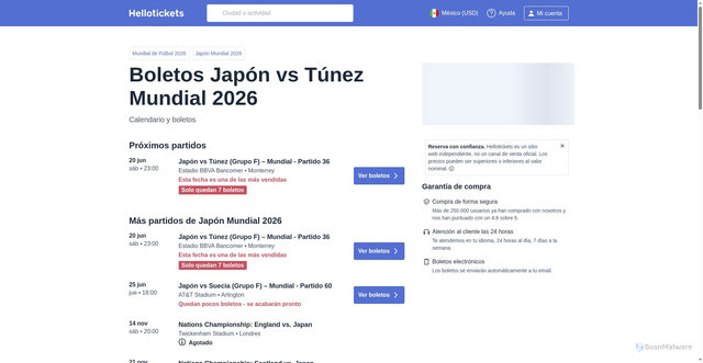 Security scan screenshot of https://www.hellotickets.com.mx/boletos-japon-vs-tunez/m-9498