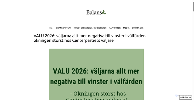 Security scan screenshot of https://tankesmedjanbalans.se/valu-2026-valjarna-allt-mer-negativa-till-vinster-i-valfarden-okningen-storst-hos-centerpartiets-valjare/