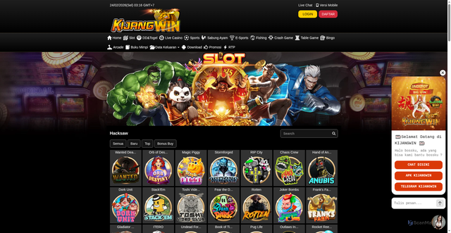 Security scan screenshot of https://notdxkijangwin.click/desktop/game/slot/hacksaw