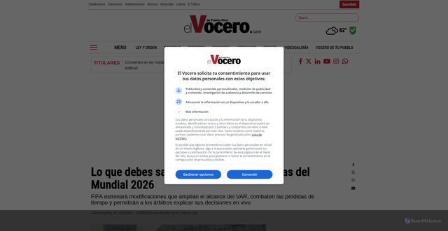Security scan screenshot of https://www.elvocero.com/deportes/lo-que-debes-saber-sobre-las-nuevas-reglas-del-mundial-2026/article_e0772ff3-0ade-4bf7-8dd1-d8eec8a5952f.html