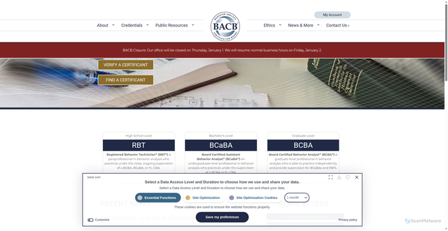 Security scan screenshot of https://bacb.com