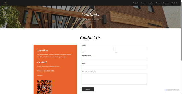 Security scan screenshot of https://ykwoodworking.pages.dev/contacts