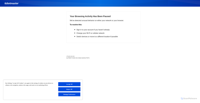 Security scan screenshot of https://www.ticketmaster.com/cincinnati-bengals-tickets/artist/805918?home_away=home