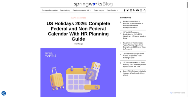 Security scan screenshot of https://www.springworks.in/blog/us-holiday-calendar/