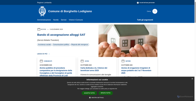 Security scan screenshot of https://www.comune.borghettolodigiano.lo.it/it