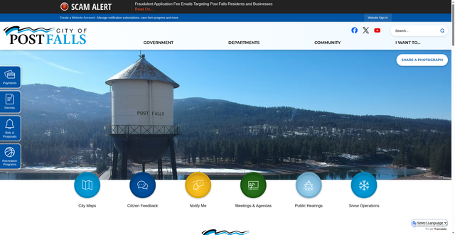 Security scan screenshot of https://postfalls.gov/