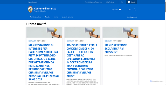 Security scan screenshot of https://www.comune.arienzo.ce.it/