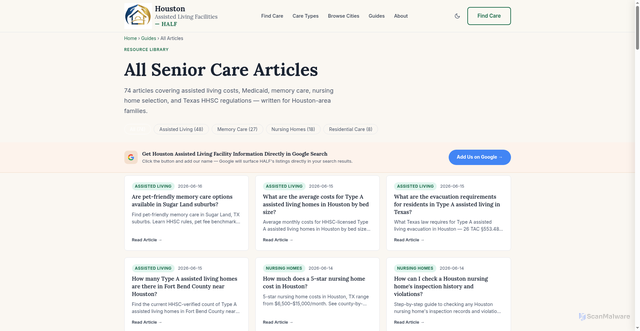 Security scan screenshot of https://houston-assisted-living-facilities.pages.dev/guides/articles/