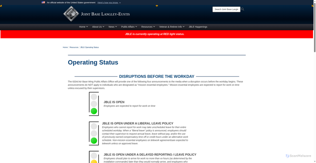 Security scan screenshot of https://www.jble.af.mil/Resources/JBLE-Operating-Status/