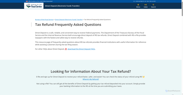 Security scan screenshot of https://www.fiscal.treasury.gov/eft/faq-tax-refund.html