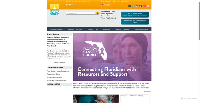 Security scan screenshot of https://www.floridahealth.gov/