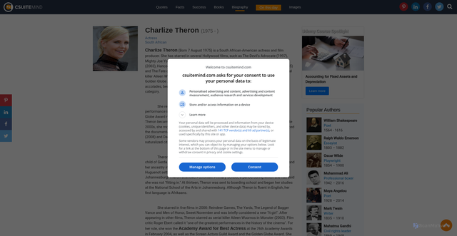 Security scan screenshot of https://csuitemind.com/biography/show/charlize-theron/