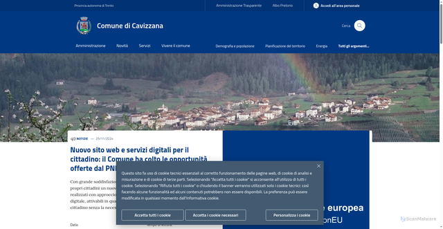 Security scan screenshot of https://www.comune.cavizzana.tn.it/