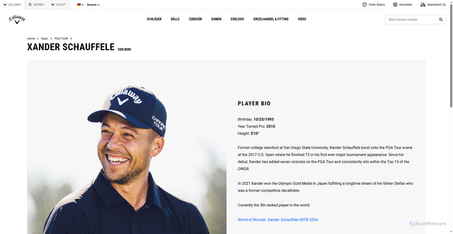 Security scan screenshot of https://eu.callawaygolf.com/en/gb/xander-schauffele.html?srsltid=AfmBOoqlC7Nv-sHNAYscIZok5hKQ8Sc67TmuEOyxskH8m3nxszSA-ebv